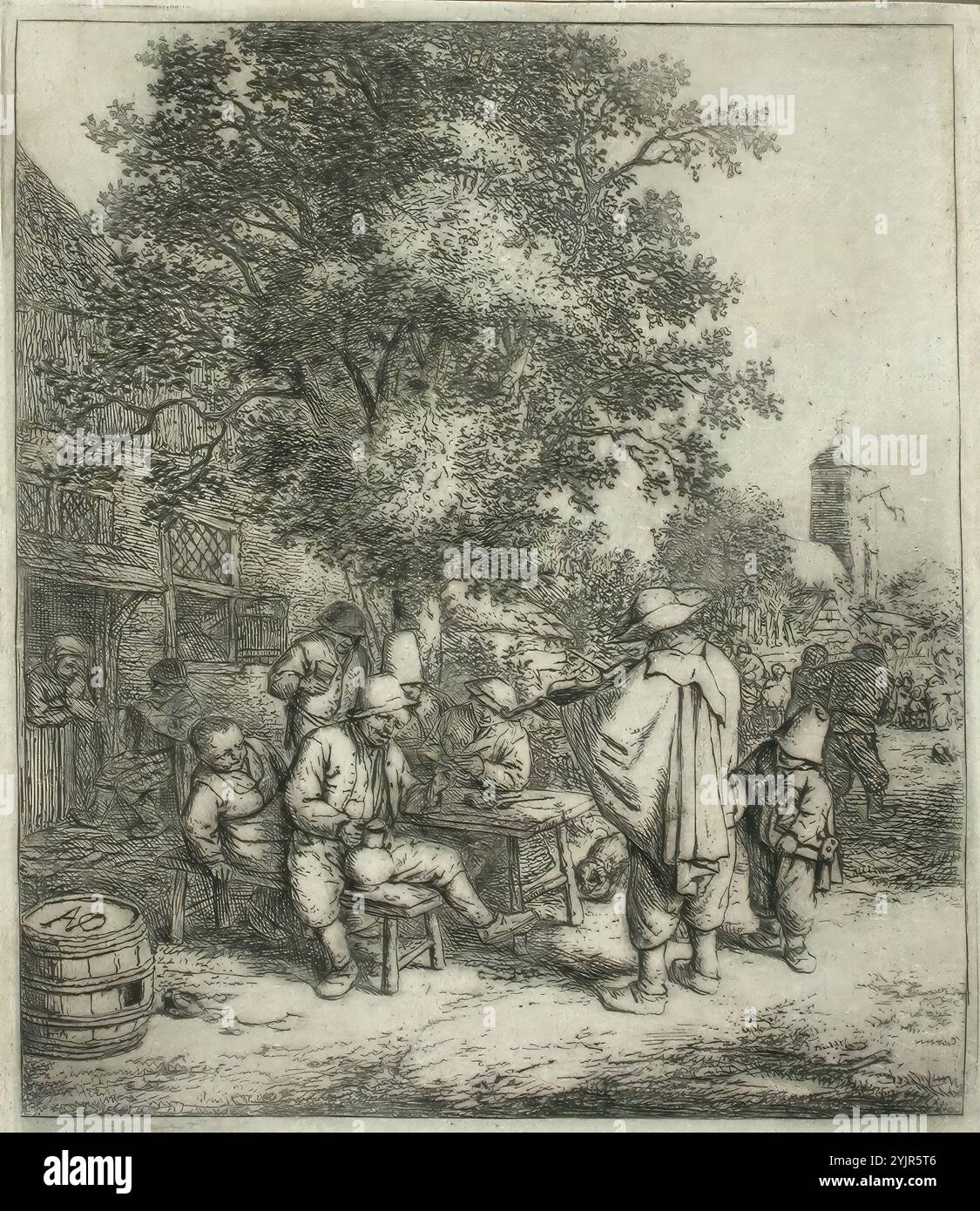 Ostade, Adriaen van, Werk, Geiger und Positivo-Spieler, (1000 - 2000), Zeilenätzung PÄ:Grafiken, Grafiken, Plattenbreite 13,1 cm, Plattenhöhe 15,3 cm Stockfoto