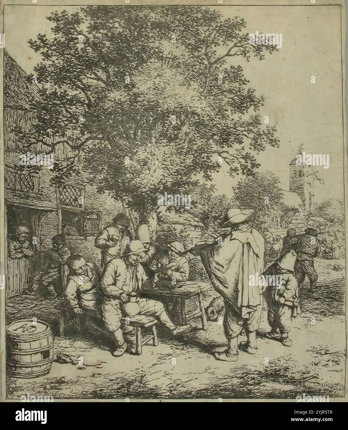 Ostade, Adriaen van, Werk, Violinist und Positivo-Spieler, (1000 - 2000), Linienätzung, Grafik, Plattenbreite 13, 1 cm, Plattenhöhe 15,5 cm Stockfoto