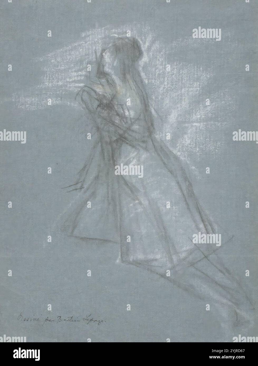 Bastien-Lepage, Jules, Figurenübung, 1878, Techniktext: Kohle und weiße Pastellkreide auf Skizzenbuchseite, Zeichnung, 30 cm x 22,1 cm Stockfoto