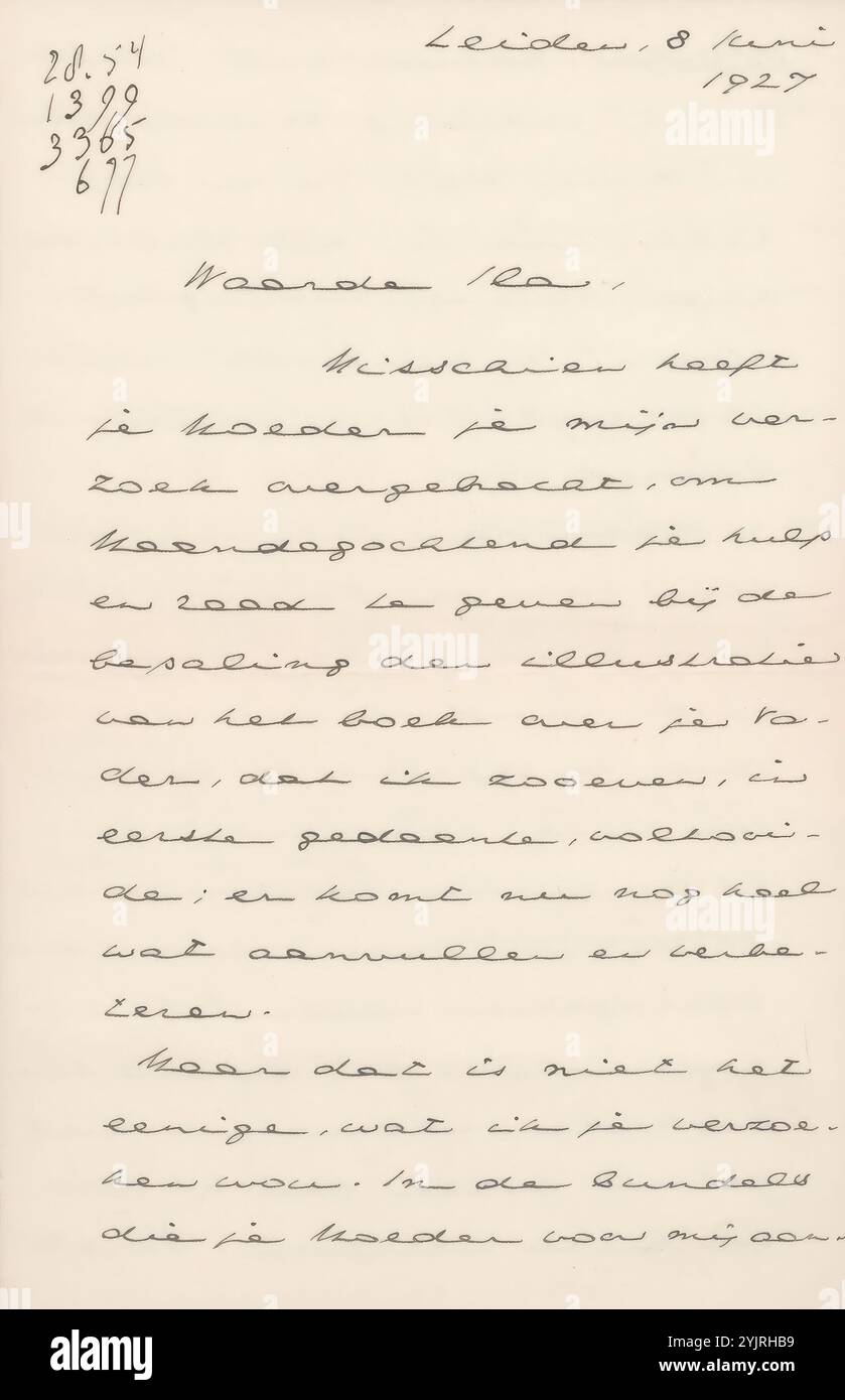 Brief an Alida Johanna Veth, gedruckt, Autor: Johan Huizinga, Leiden, 8. Juni 1927, Papiertinte, Schreiben, Stift, Thema, Indies, Alida Johanna Moes-Veth, Jan Veth, Anna Dorothea Dirks Stockfoto