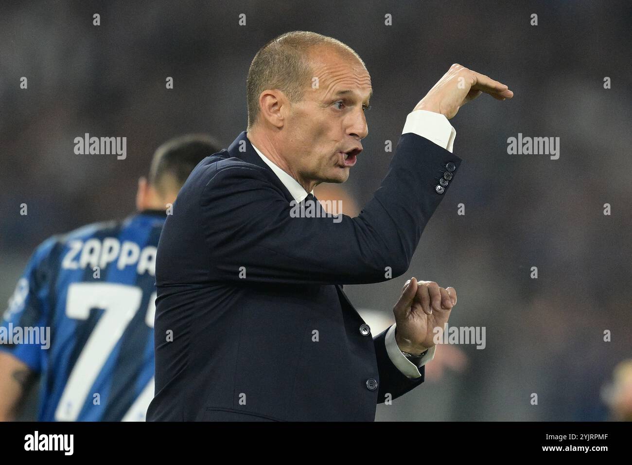 Juventus&#x2019; Cheftrainer Massimiliano Allegri während des Finalspiels zwischen Atalanta und Juventus im Olympiastadion in Rom, Italien, Mittwoch, 15. Mai 2024. (Alfredo Falcone/LaPresse) Stockfoto