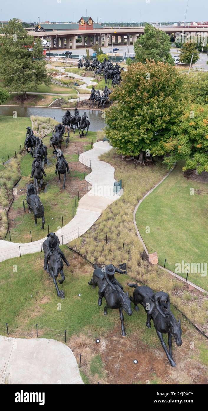 Oklahoma City, Oklahoma – Eine Skulptur erinnert an den Oklahoma Land Run von 1889, als Tausende von Siedlern den ehemaligen indischen Territ betreten durften Stockfoto