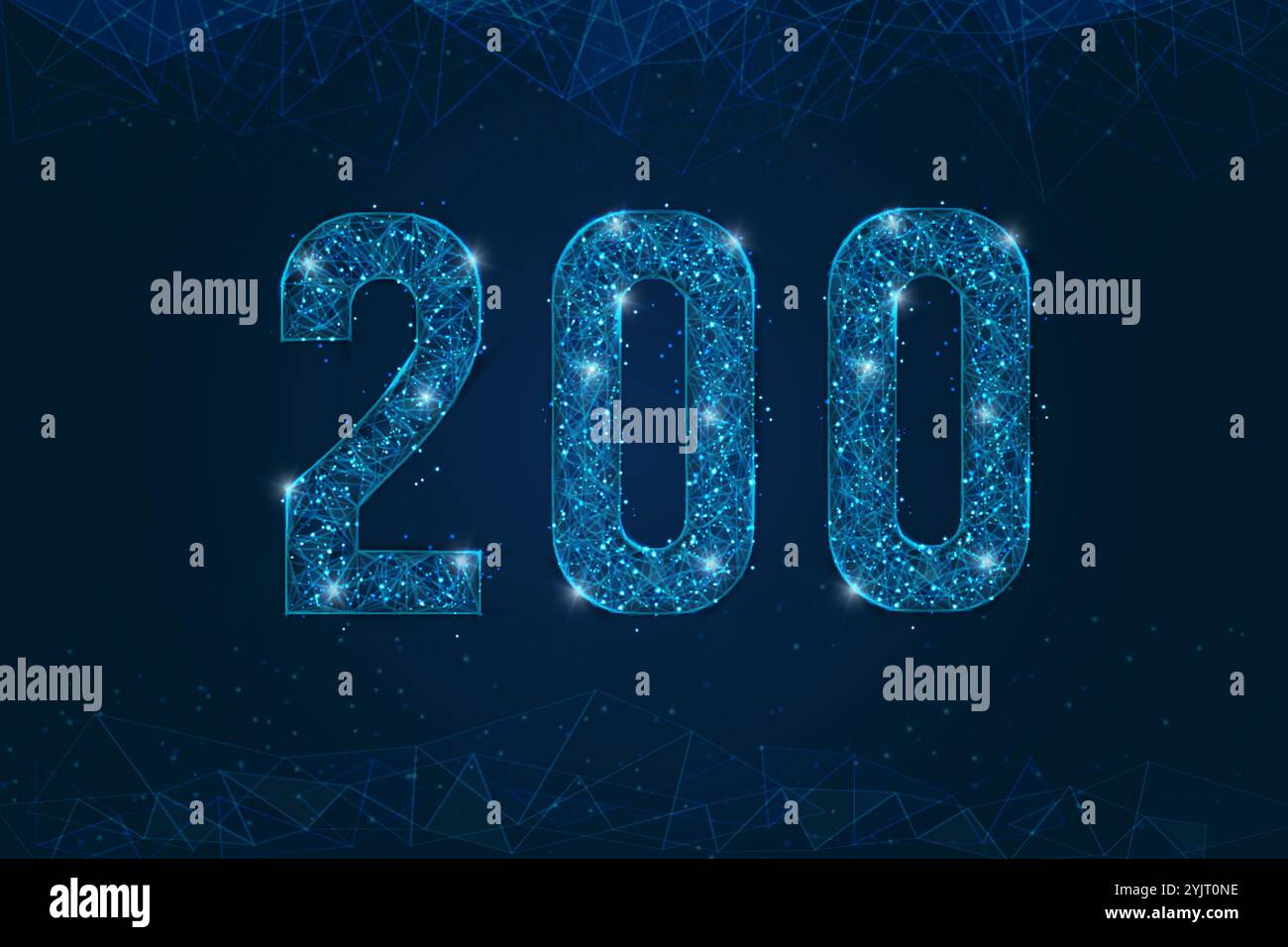 Abstraktes isoliertes blaues Bild des HTTP-Statuscodes 200. Polygonale Low Poly Drahtmodell Illustration sieht aus wie Sterne im schwarzen Nachthimmel im Raum oder Stock Vektor