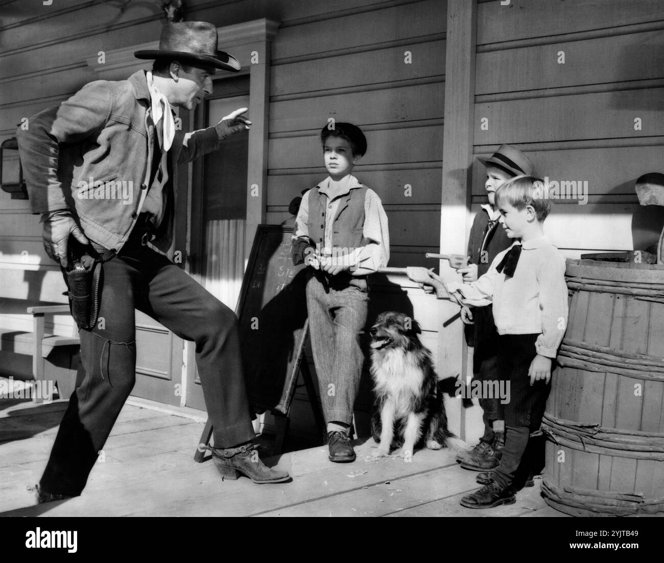 Stewart Granger, am Set des Westernfilms Gun Glory, MGM, 1957 Stockfoto