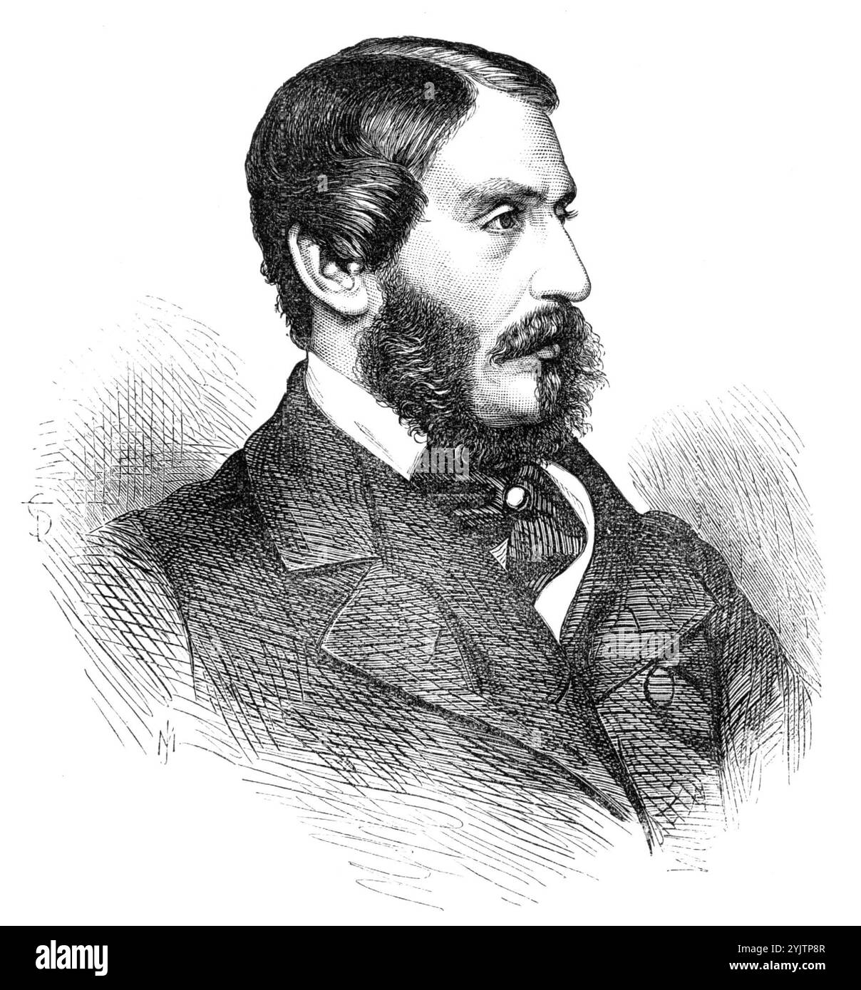 Der Earl of Carysfort, Mover der Adresse im House of Lords, 1869. Gravur nach einem Foto von John Watkins. Granville Leveson Proby, 4. Earl of Carysfort, in der Peerage of Ireland, und Baron Carysfort... war in der Armee, sein letzter auftrag war der des Captain in den 74. Highlanders. Nachdem er im Februar 1858 zum Mitglied der Grafschaft Wicklow gewählt worden war, widmete er sich bisher der Politik; und 1859 wurde er zum Comptroller of her Majesty's Household ernannt, nachdem er dem Peerage beigetreten war, bevor die jetzige Regierung ihr Amt übernahm Stockfoto