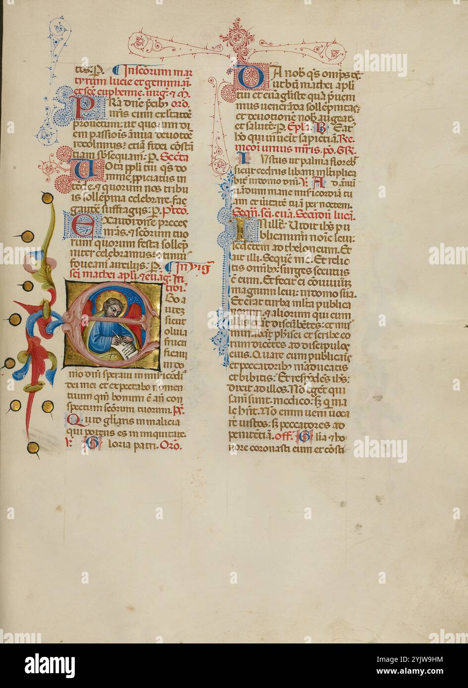 Initial E: St. Matthäus; Misal, zwischen 1389 und 1400. Stockfoto