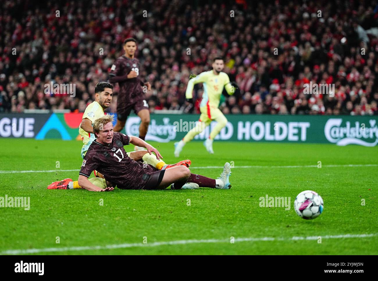 Parken, Kopenhagen, Dänemark. November 2024. Ayoze Pérez aus Spanien erzielt das Team in einem Spiel der UEFA Nations League, Dänemark gegen Spanien, in Parken, Kopenhagen, Dänemark. Ulrik Pedersen/CSM/Alamy Live News Stockfoto