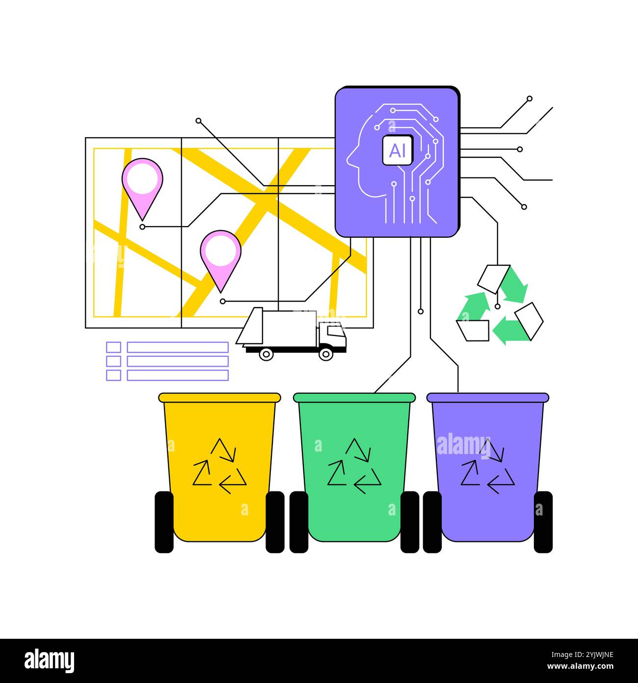 KI-gestützte Abfallwirtschaft abstrakte Konzeptvektorillustration. Stock Vektor