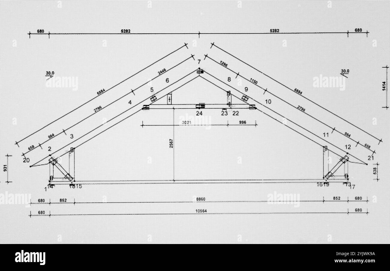 Architektonischer Hintergrund. Teil des Architekturprojekts, architektonische Planung eines Daches Stockfoto
