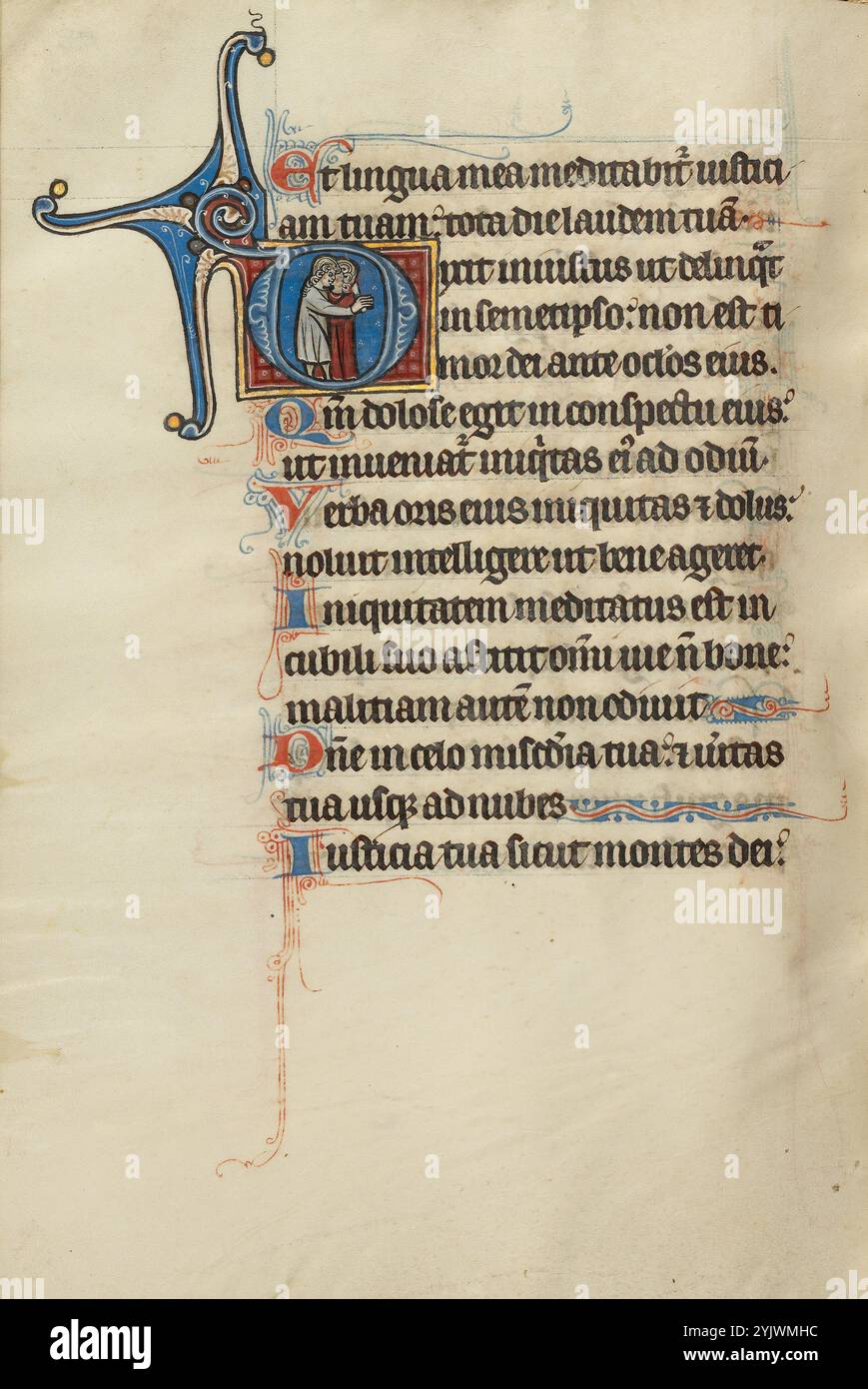 Attentatsszene; Initial D: Ein Mann (Joab?) Einen Anderen Erstechen (Amasa?) In den Rücken beim Küssen; Bute Psalter, Text und Beleuchtung um 1285. Stockfoto