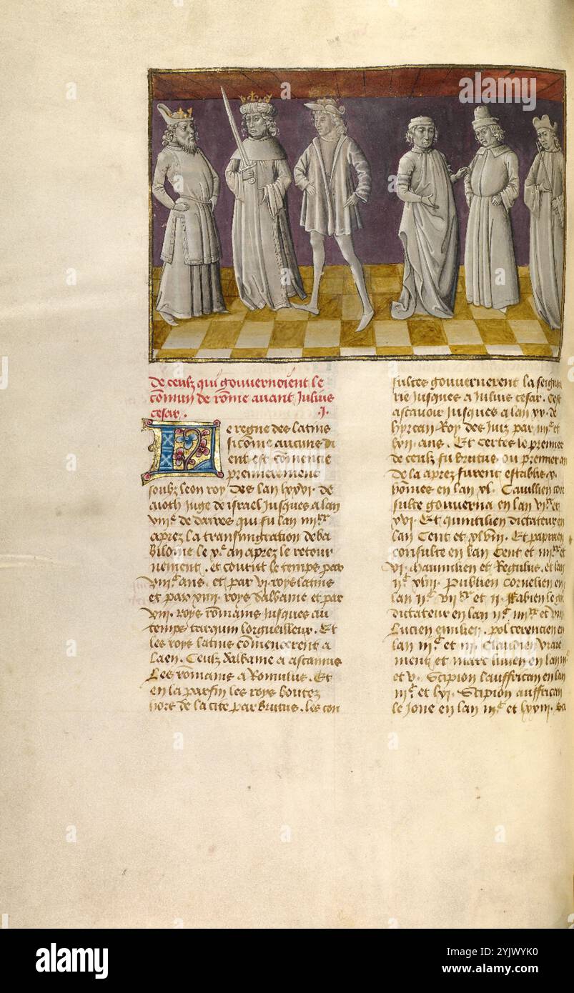 Die sechs Vorgänger von Julius Cäsar; Miroir Historial, um 1475. Stockfoto