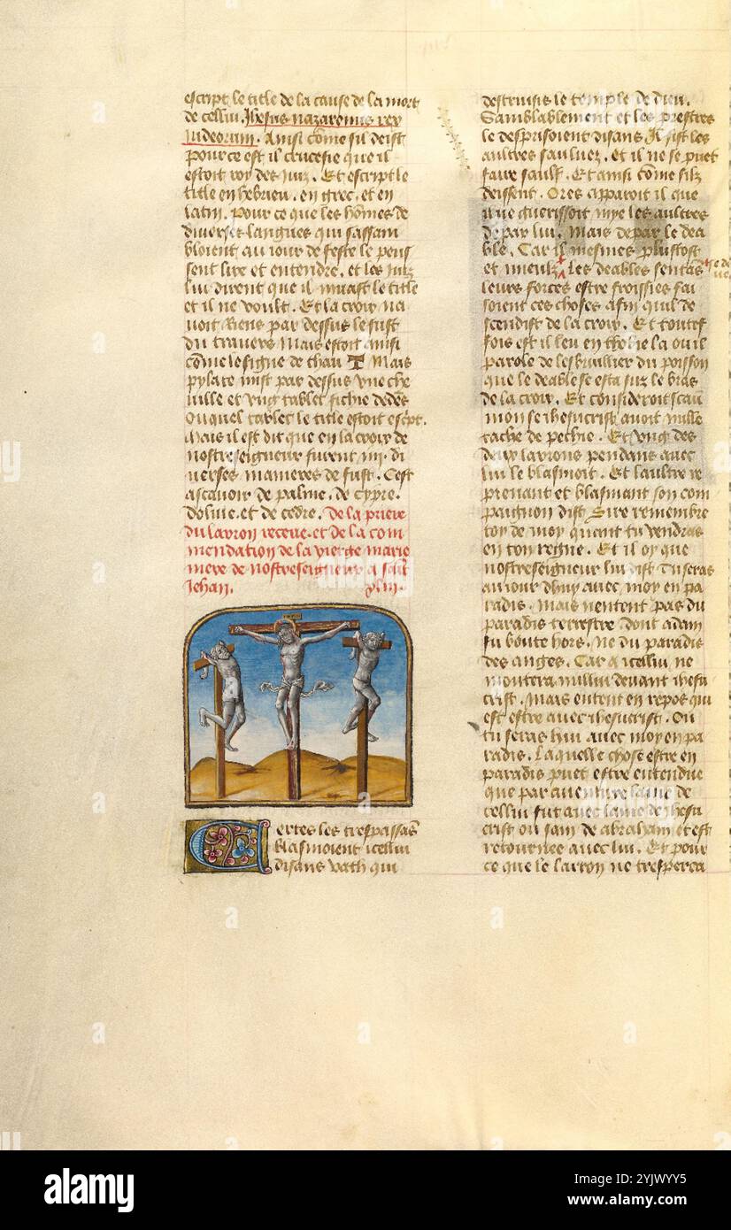 Die Kreuzigung; Miroir Historial, um 1475. Stockfoto