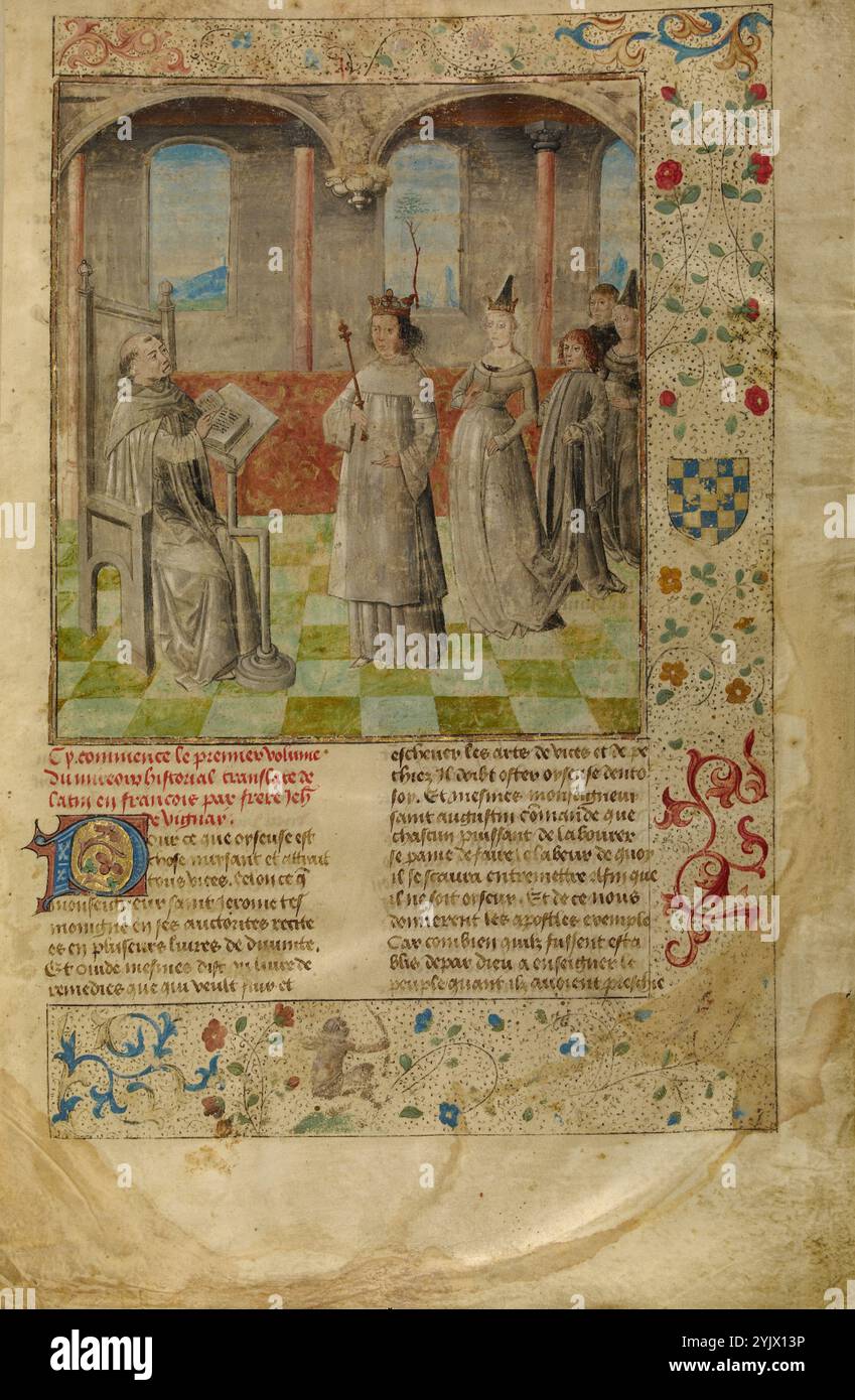 Louis IX. Besucht Vincent von Beauvais; Miroir Historial, um 1475. Stockfoto