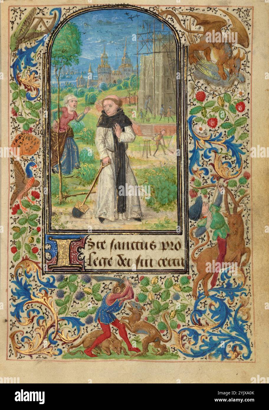 Saint Fiacre and Houpd&#xe9;e; Gebetsbuch von Karl dem Kühnen, 1469. Stockfoto