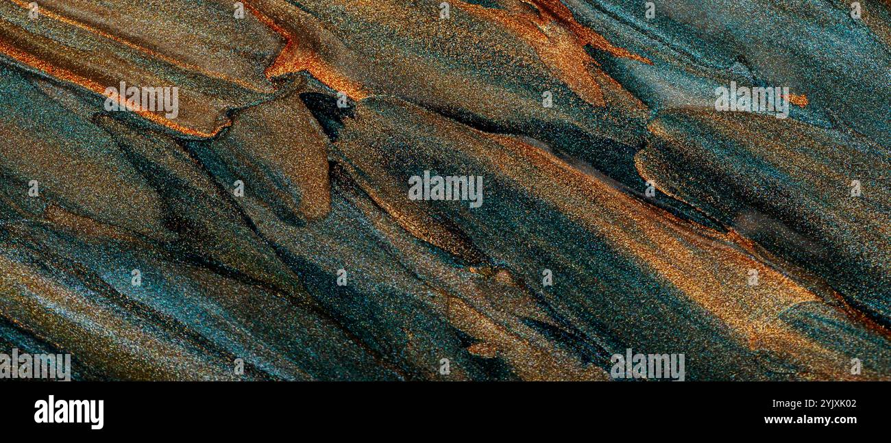 Goldblaue Glitzerstruktur aus Pinselstrichen Stockfoto