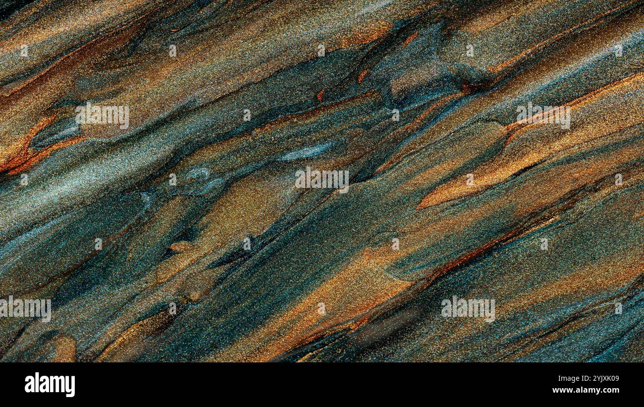 Goldblaue Glitzerstruktur aus Pinselstrichen Stockfoto