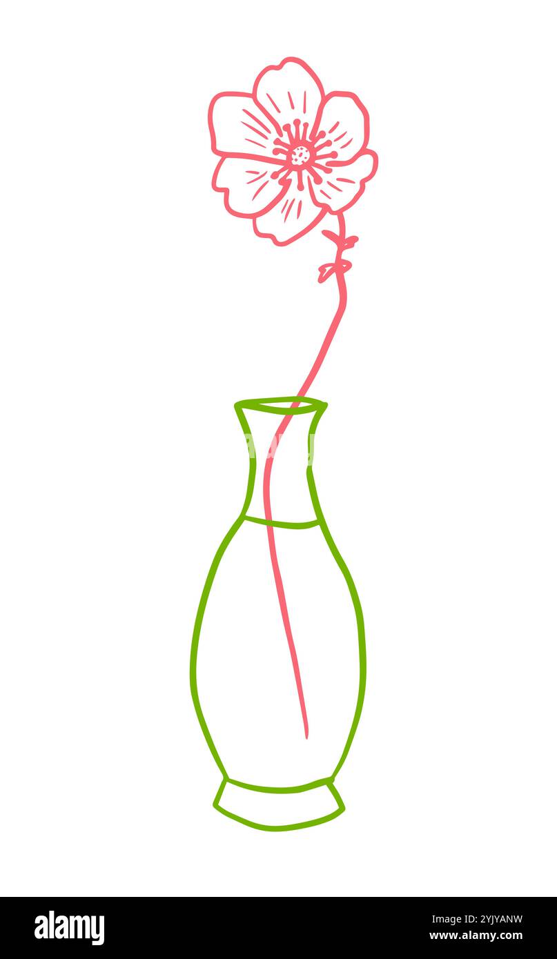 Blume in einer Linie in einer Vase. Handzeichnung. Nicht AI, Vektorillustration Stock Vektor