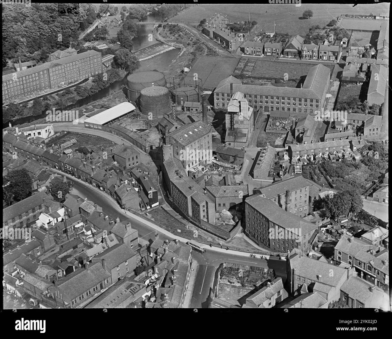 Brook Mill, New Mill und Congleton Gas Works, Congleton, Cheshire, 1930er Jahre. Stockfoto