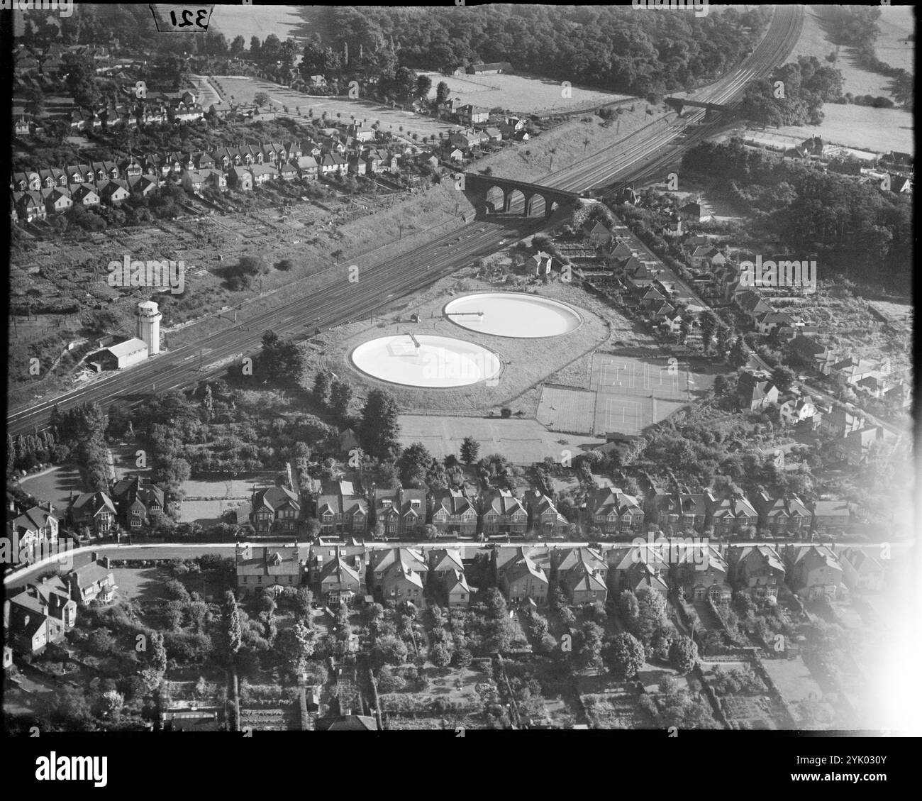 Die Wasserreservoirs von L.M.S.R, Oxhey, Hertfordshire, 1930er Jahre. Stockfoto
