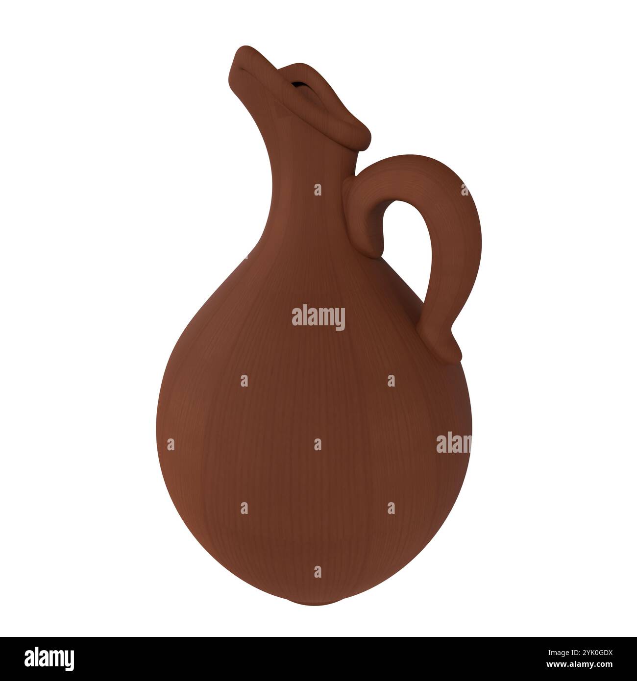 Ein handgefertigter Tonkrug in Form eines Tieres mit komplizierten Details. Stockfoto