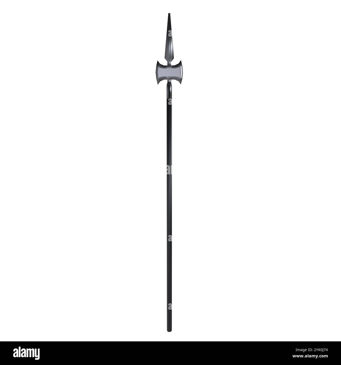 Ein langer Speer mit scharfer Spitze und Kreuzschutz, geeignet für Kampf oder Präsentation. Stockfoto