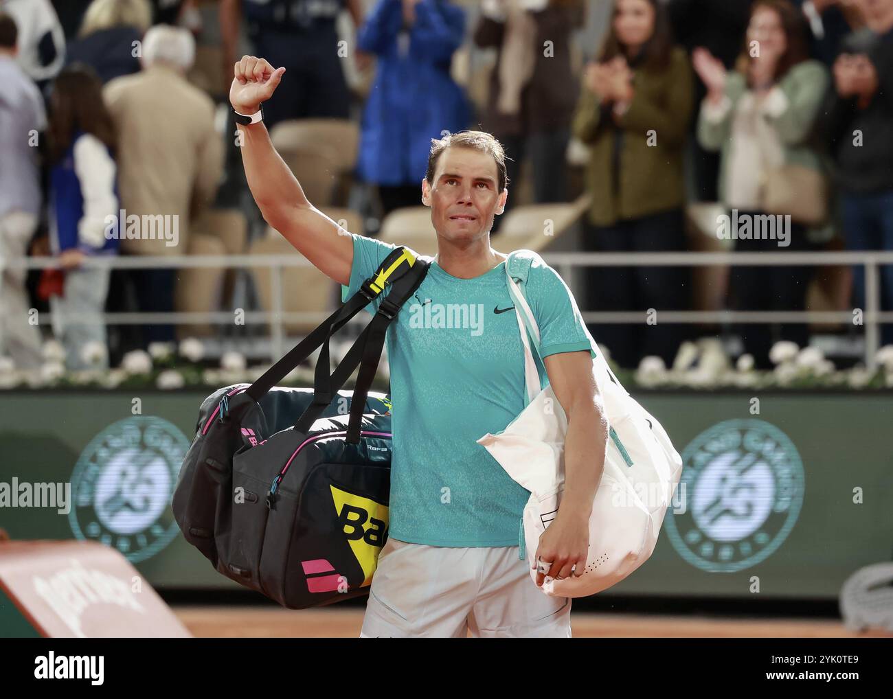 Rekordhalter Rafael Nadal verabschiedet sich bei den French Open, Roland Garros, Paris, Frankreich. Stockfoto