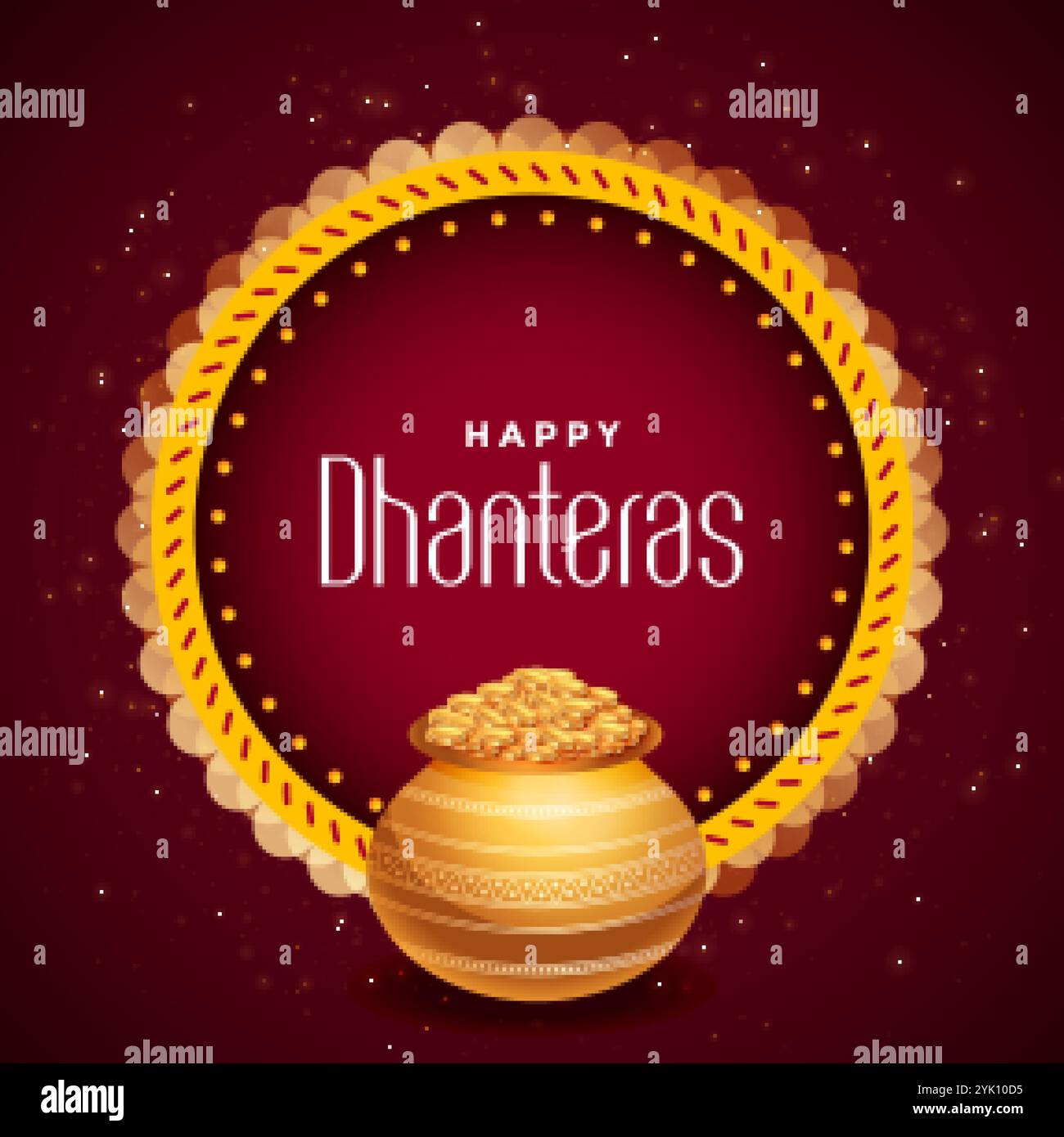 Dekorative glücklich dhanteras Festival Karte mit goldenen Topf Stock Vektor