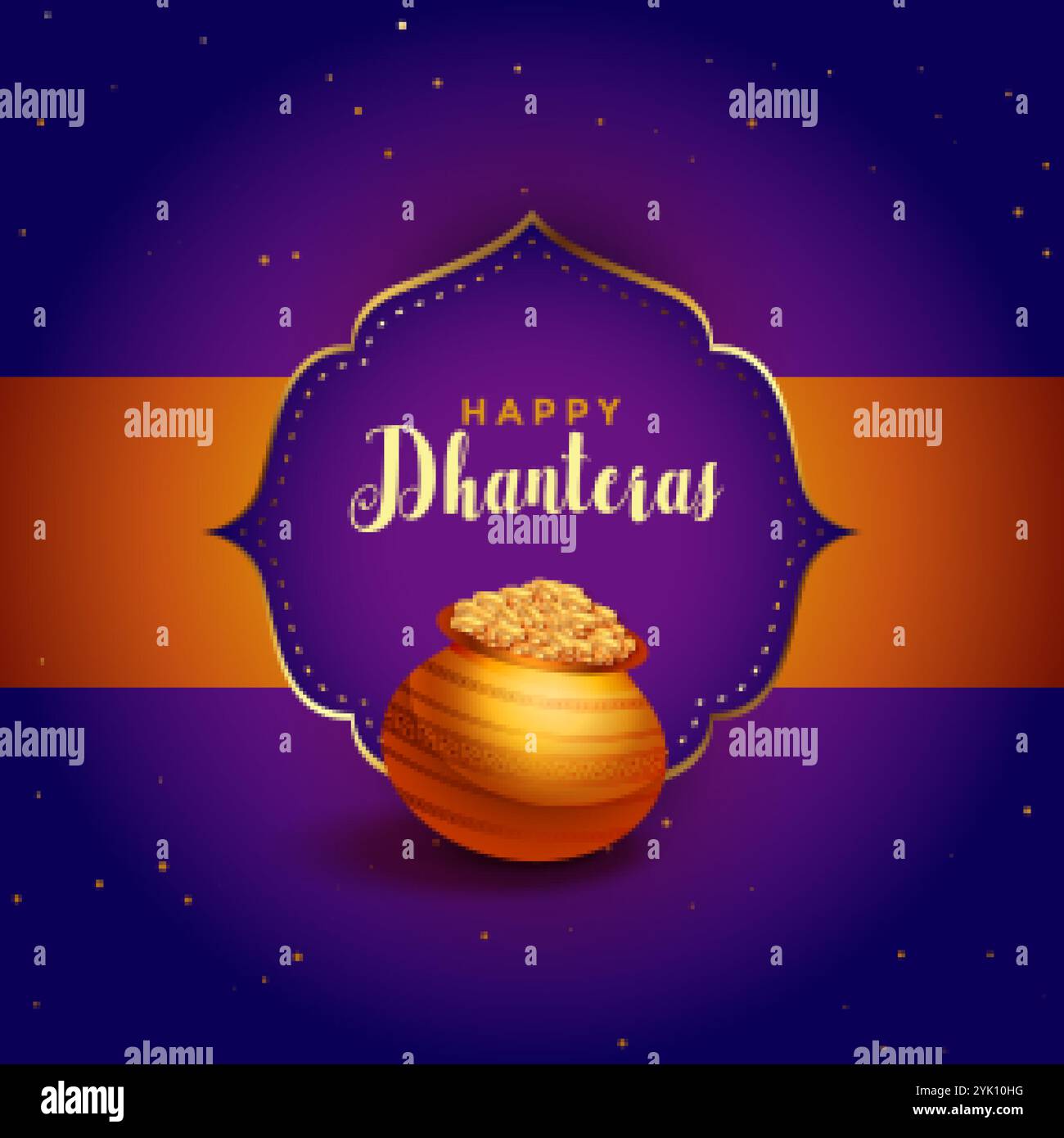 Happy dhanteras lila Karte mit goldenen Topf Design Stock Vektor