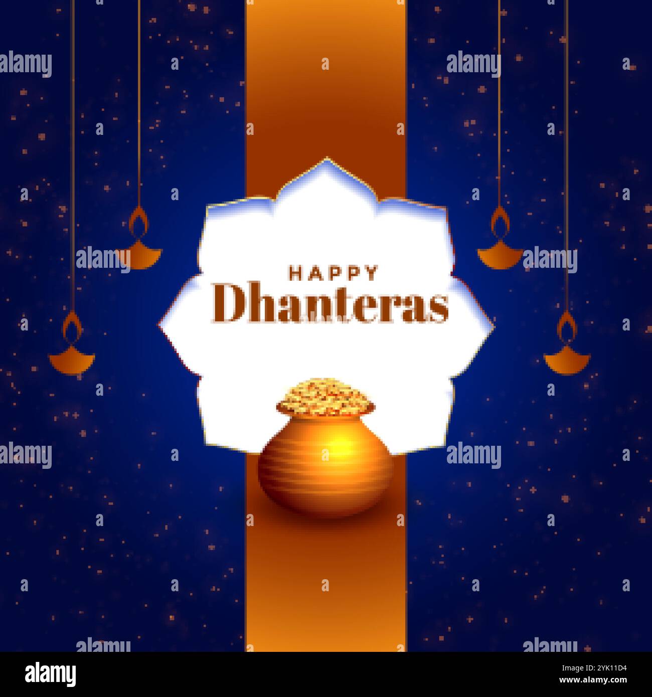 Schöne happy dhanteras Festival Karte mit goldenen Topf Stock Vektor