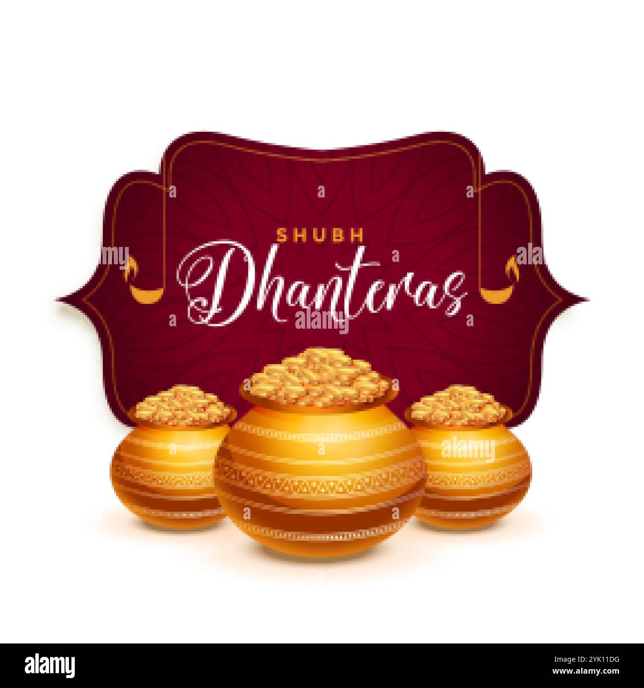 Dhanteras festival Grußkarte mit goldenen Topf Stock Vektor