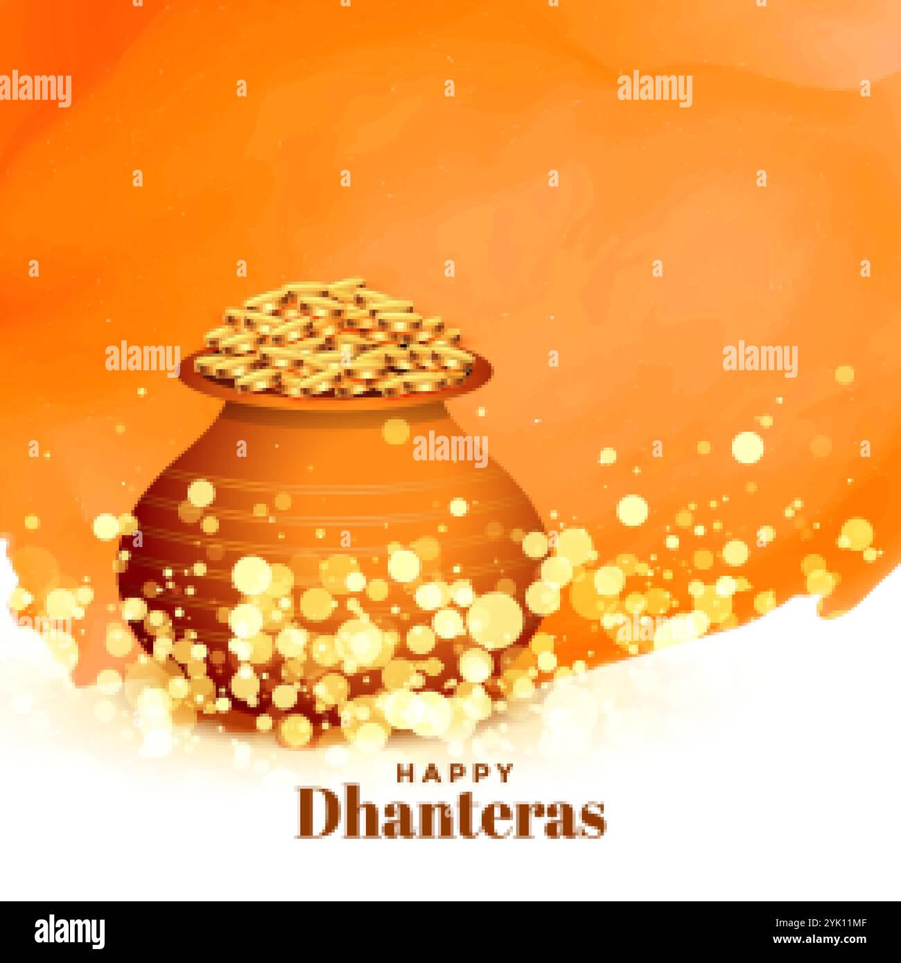 Schöne happy dhanteras Festival Karte mit gold coin Pot Stock Vektor