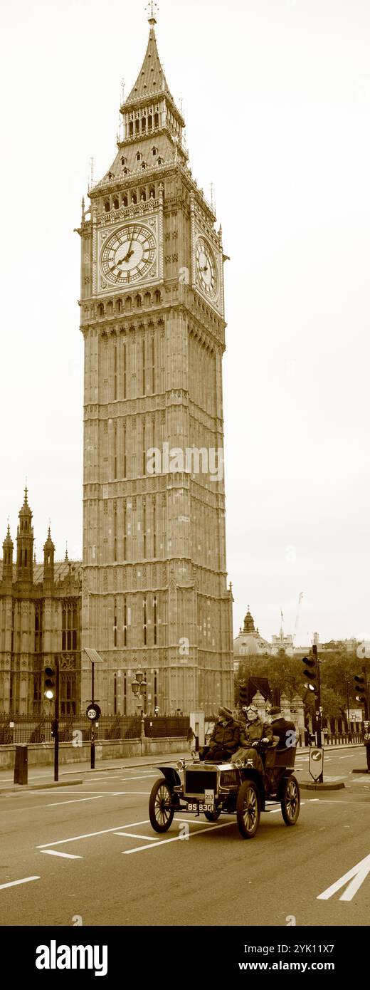 Sepia 1903 Autocar London Nach Brighton Veteran Car Run Westminster Bridge London Stockfoto