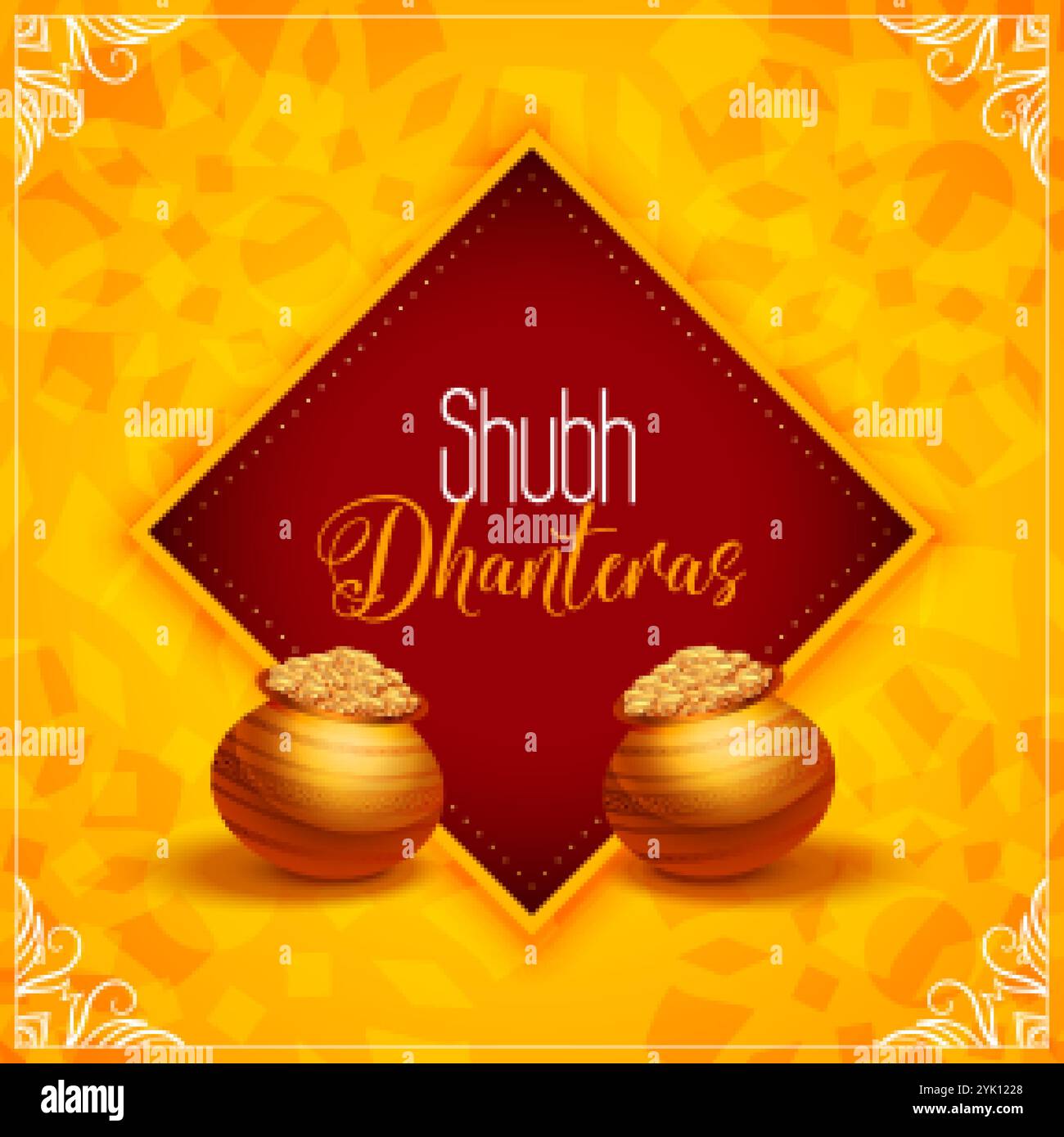 Schöne happy dhanteras gelber Hintergrund mit Gold pot Stock Vektor