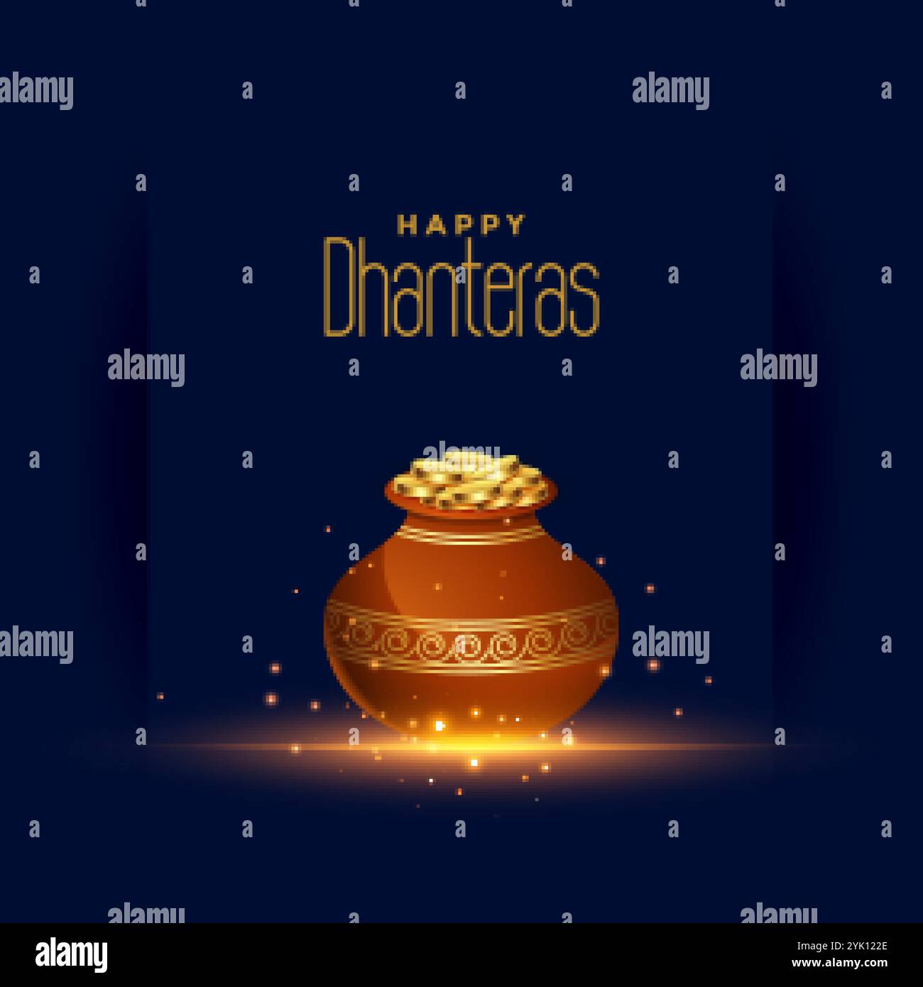 Happy dhanteras Festival Karte mit gold coin pot Design Stock Vektor