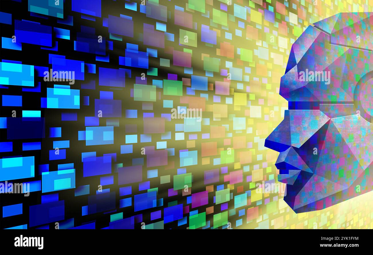 Handel mit Kryptowährungen und Kryptowährungen als virtuelles Blockchain-Geschäftskonzept für Geldinvestitionen mit einem digitalen Roboter, der b darstellt Stockfoto