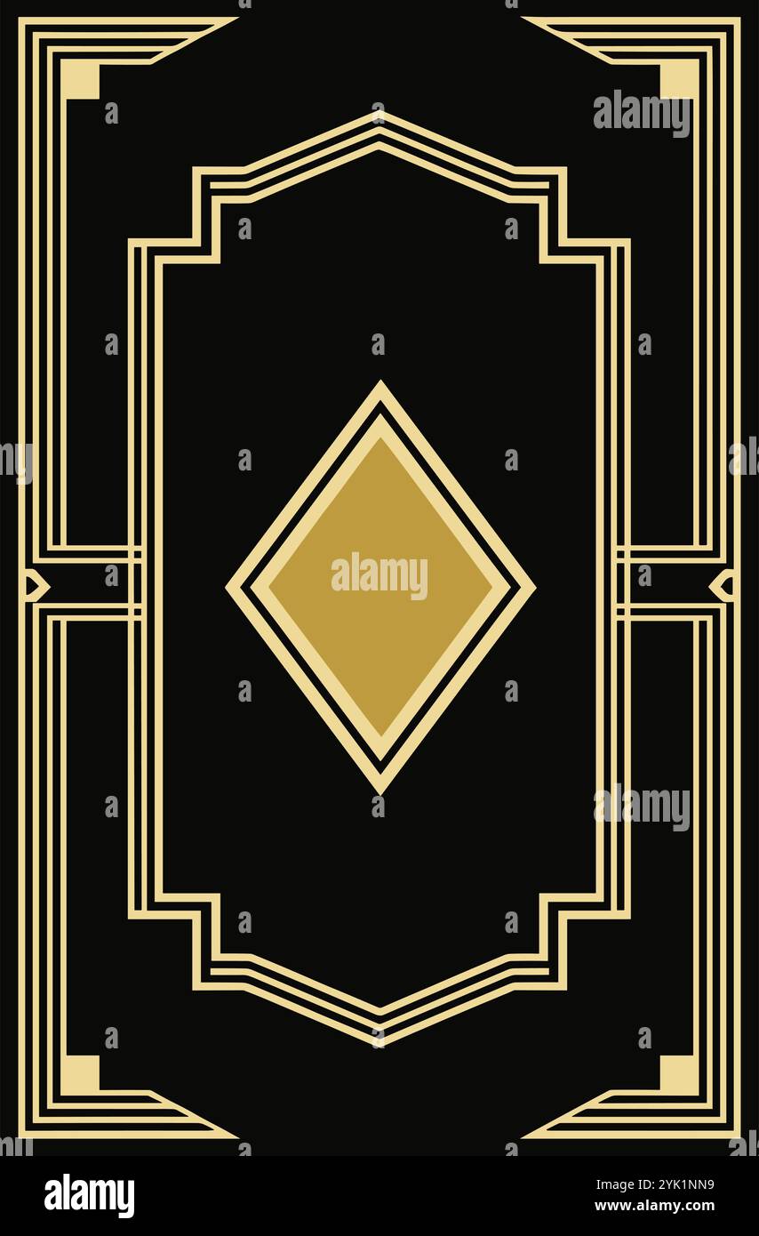 Geometrischer goldener Art-Deco-Rahmen, schwarzer Hintergrund Stock Vektor