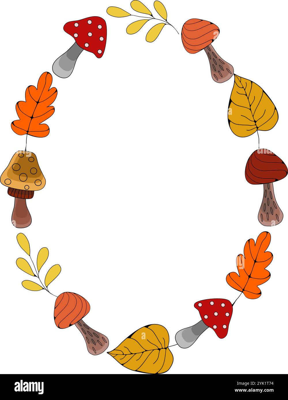 Herbstrahmen mit Blättern und Pilzen Vektorillustration Stock Vektor