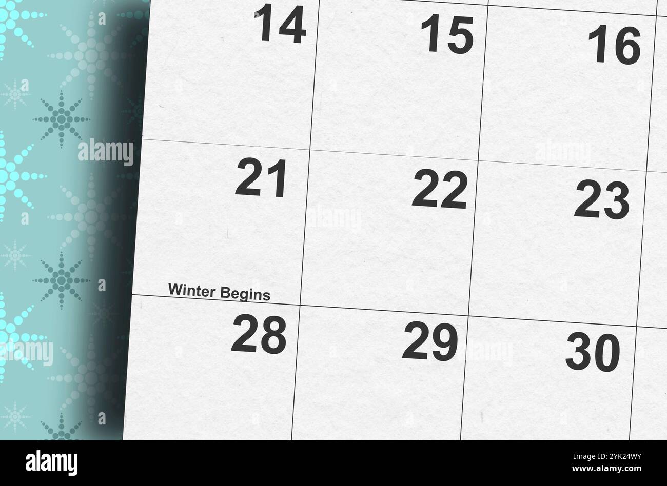 Der erste Wintertag in einem Kalender 2025 Stockfoto