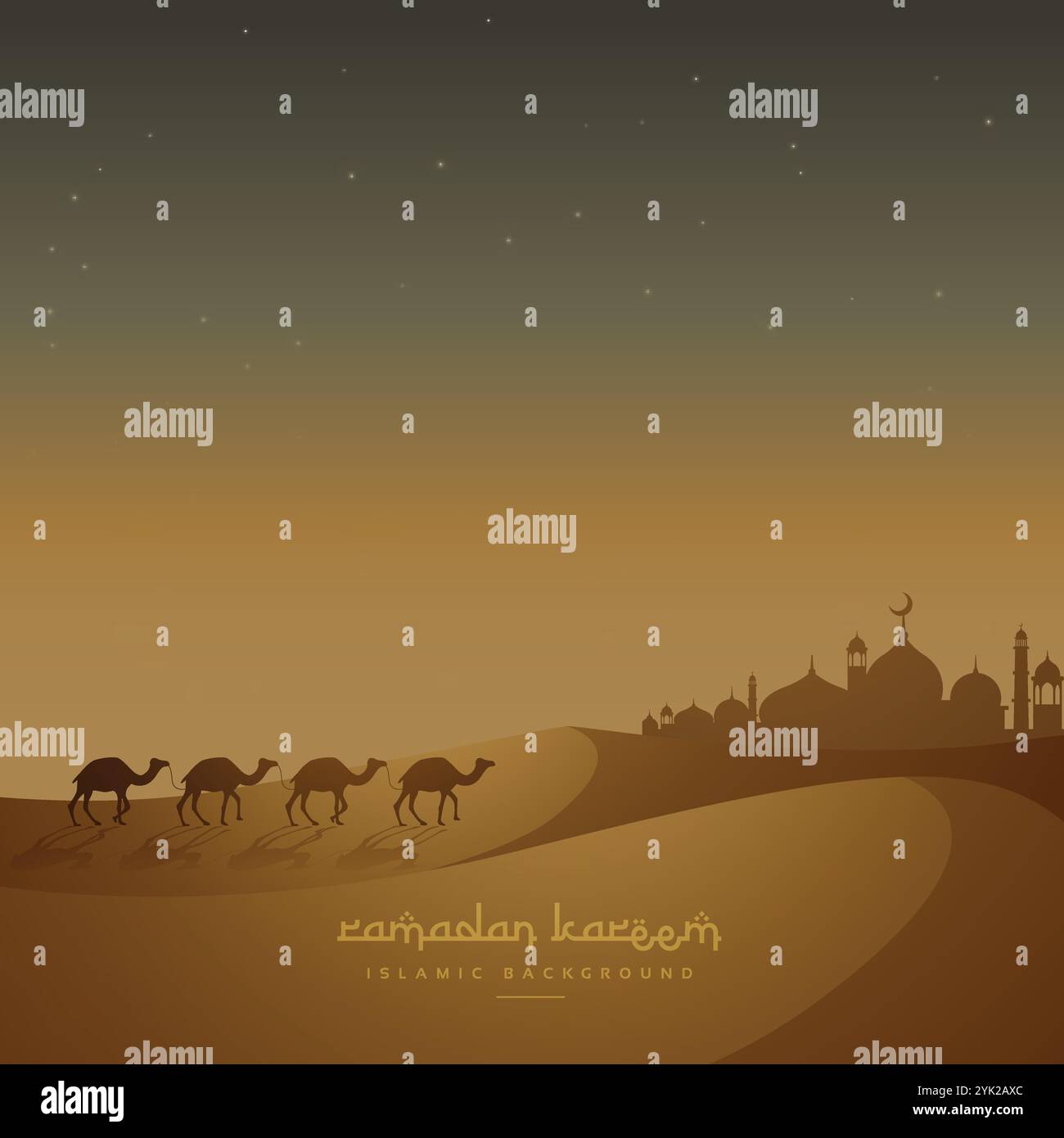 schöne islamische Hintergrund mit Kamelen gehen auf sand Stock Vektor