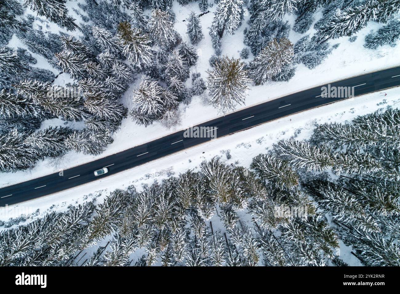 Winter, Luftfotografie, Berg, Wald, Harz, Hochharz, Sachsen-Anhalt, Deutschland, Europa Stockfoto