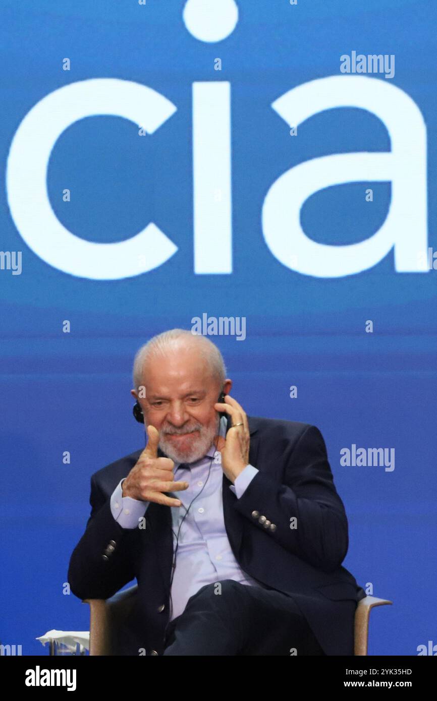 Rio De Janeiro, Brasilien. November 2024. Luiz Inácio Lula da Silva, Präsident der Republik, während der Abschlusszeremonie des G20-Sozialgipfels in der Hafenregion von Rio de Janeiro, diesen Samstag, 11/16/2024. Credit: Brazil Photo Press/Alamy Live News Stockfoto