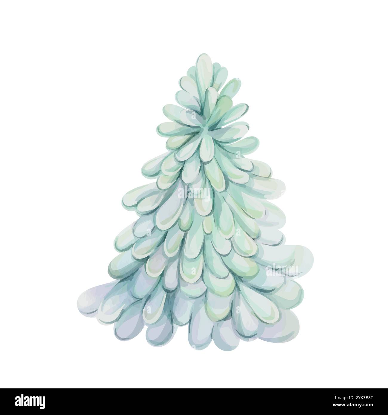 Aquarellgrüner Weihnachtsbaum, isoliert. Romantischer Cartoon-Stil. Winterkarte für frohe Weihnachten. Niedlicher Baumwald Stock Vektor