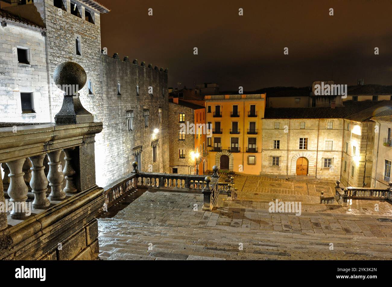 Monumentale Treppe und Platz der Kathedrale, Girona, Katalonien, Spanien, Europa Stockfoto