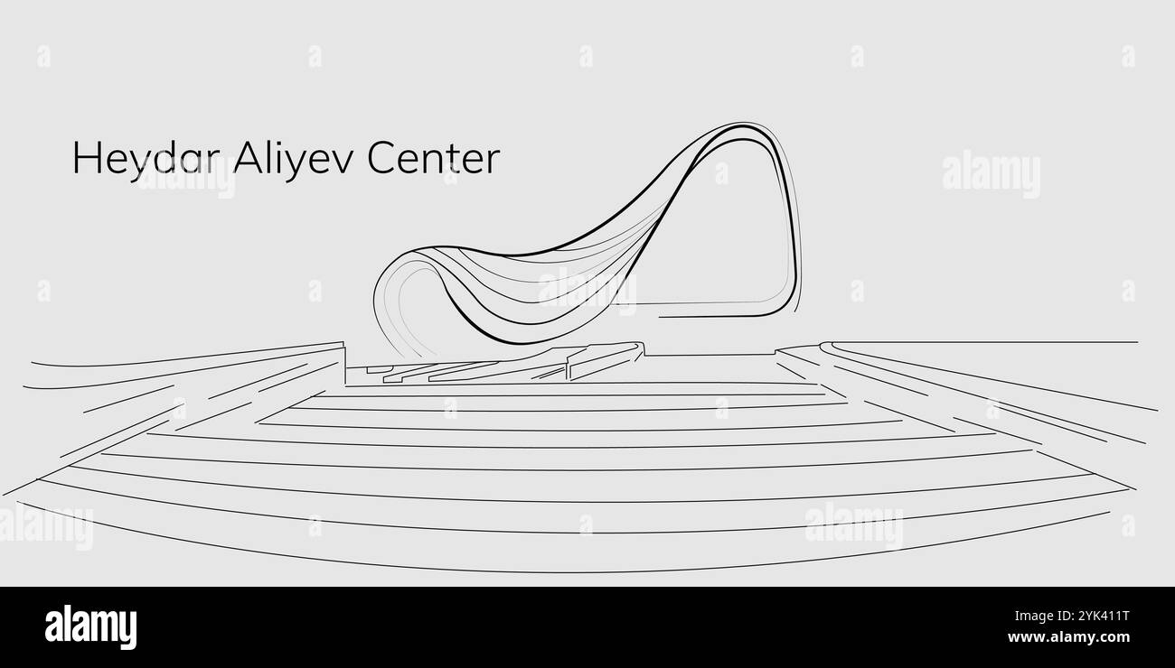 Heydar Aliyev Center. Strichgrafik-Illustration. Stock Vektor