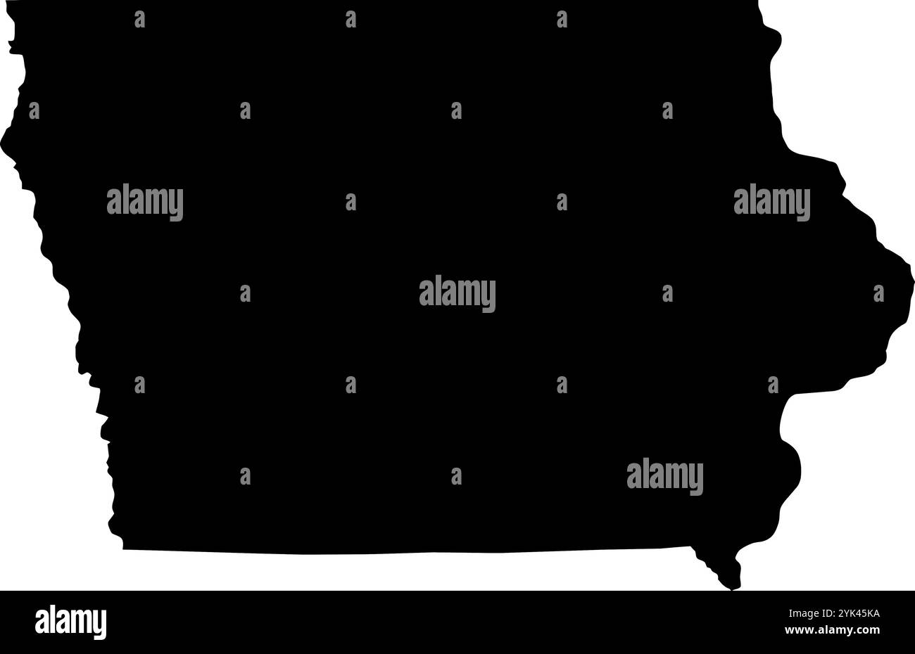 Konturkarte des Bundesstaates Iowa, USA. Vektorgrafik auf transparentem Hintergrund mit schwarzen Bereichsrändern Stock Vektor