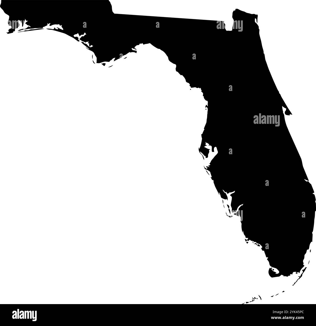 Konturkarte des Bundesstaates Florida, USA. Vektorgrafik auf transparentem Hintergrund mit schwarzen Bereichsrändern Stock Vektor