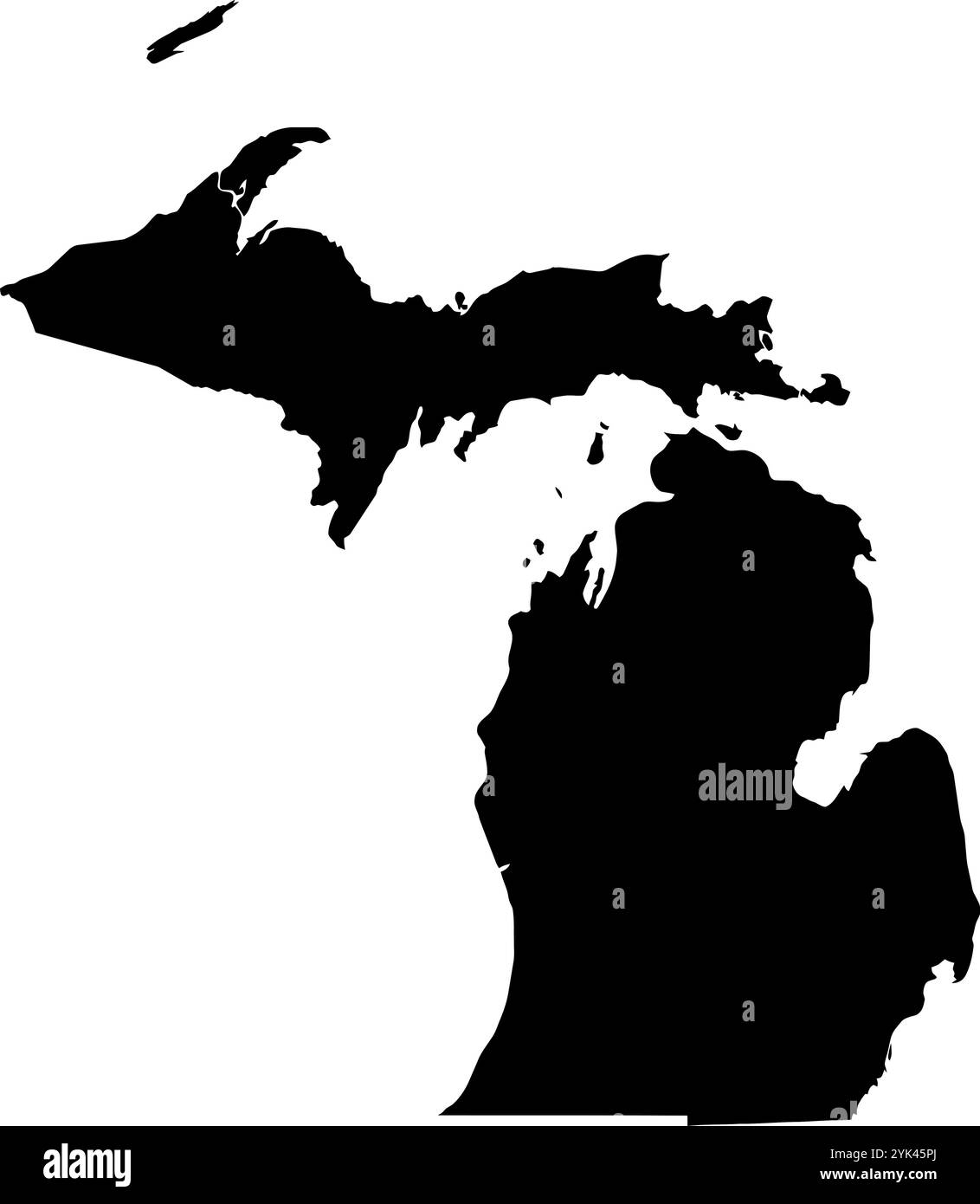 Konturkarte des Bundesstaates Michigan, USA. Vektorgrafik auf transparentem Hintergrund mit schwarzen Bereichsrändern Stock Vektor