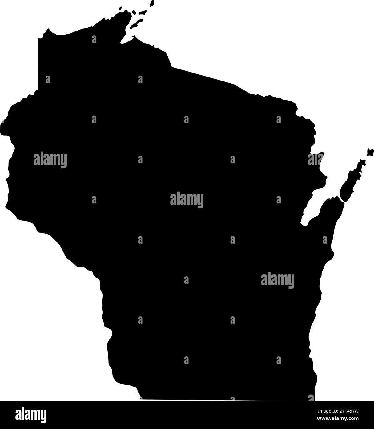 Konturkarte des Bundesstaates Wisconsin, USA. Vektorgrafik auf transparentem Hintergrund mit schwarzen Bereichsrändern Stock Vektor