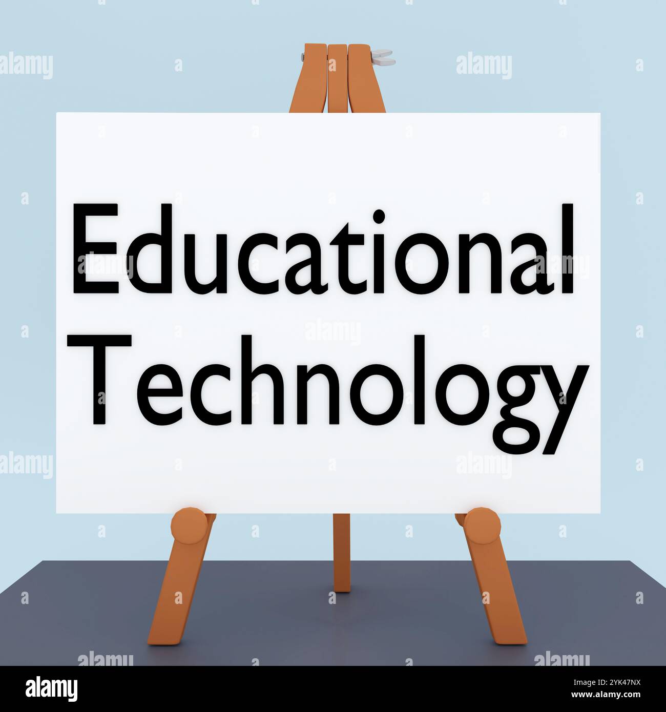 3D-Illustration eines Stativs mit dem Skript „Educational Technology“. Stockfoto