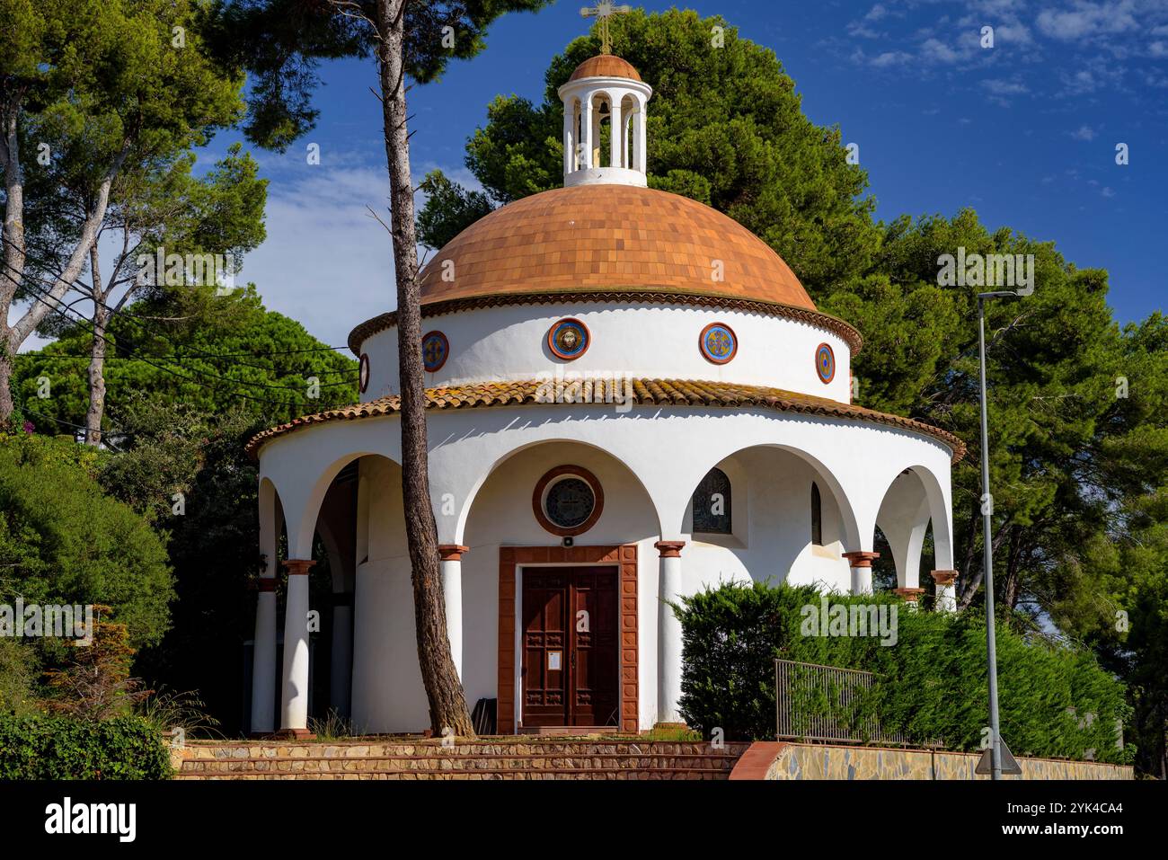 Orthodoxe Kapelle Sant Jordi de Treumal, in Sant Antoni de Calonge, Costa Brava (Baix Empordà, Girona, Katalonien, Spanien) Stockfoto